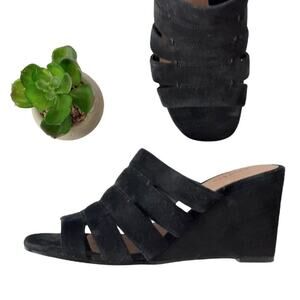 Halogen Annabelle Suede Slide Wedge Sandals Black Slip On Casual Open Toe